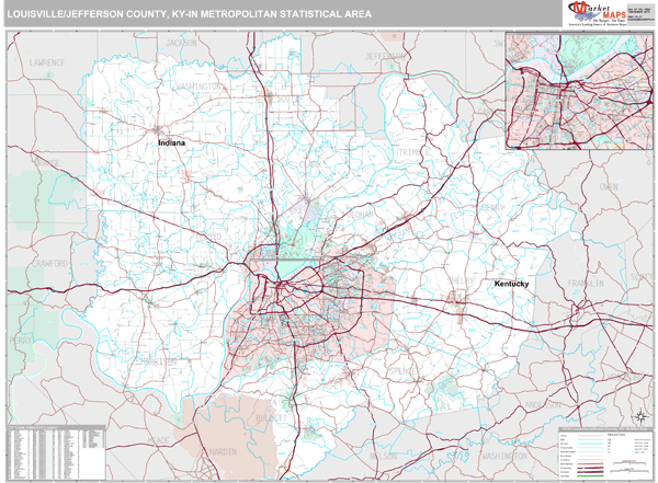 Louisville-Jefferson County, KY Metro Area Wall Map